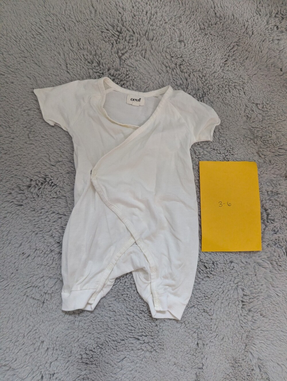 Oeuf Organic Cotton White Kimono Wrap Short Sleeve Romper | 6M